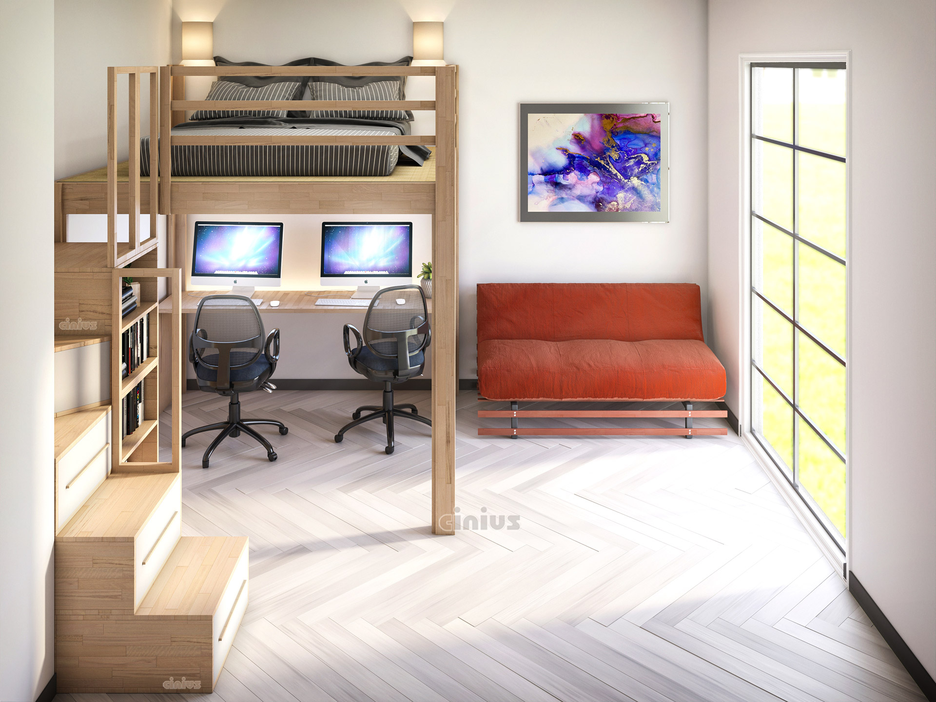 Hochbett Yen E mit Stützen für hohe Decken