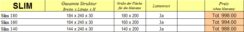  Preisliste Bett - Slim