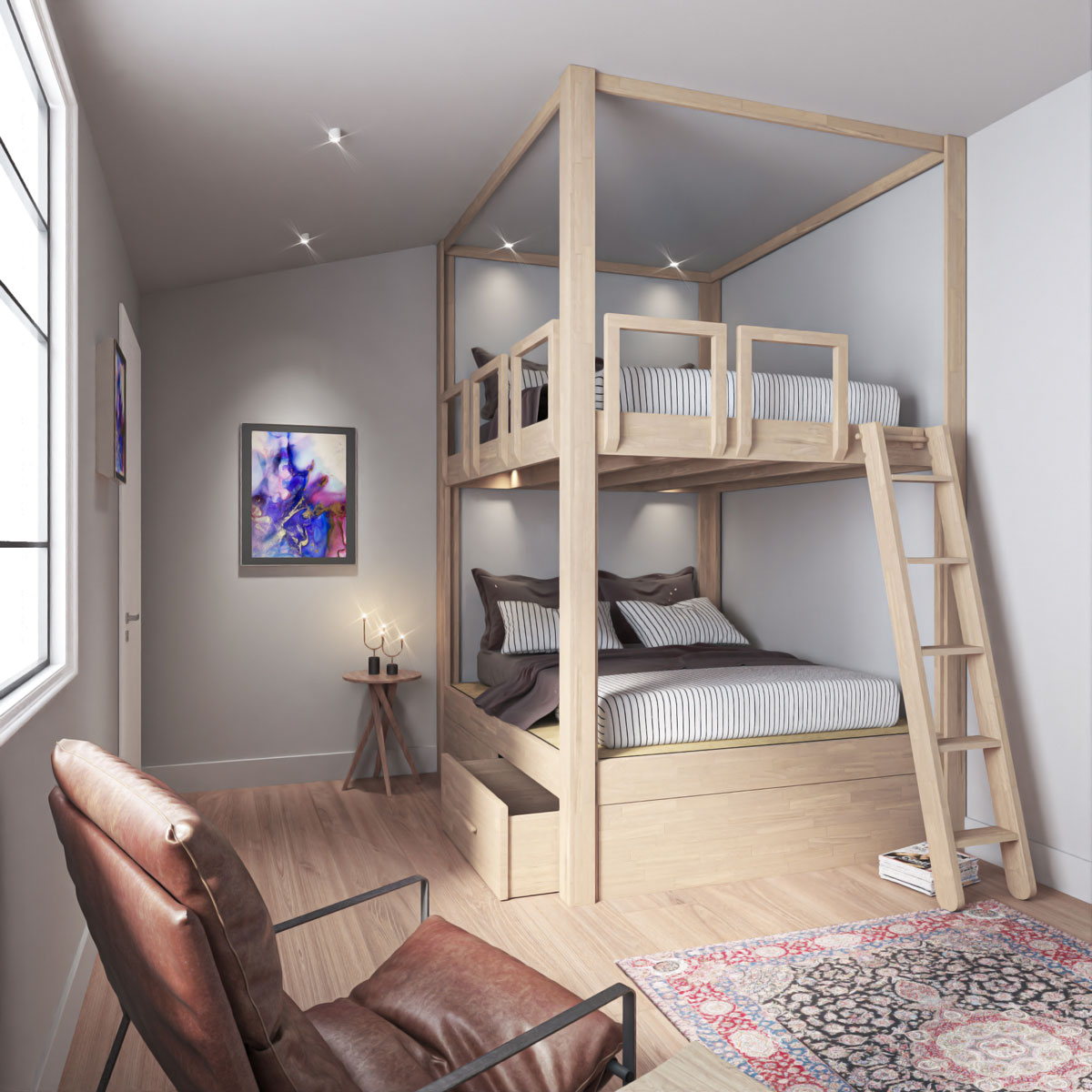 Yen-E Queen Bunk Bed - pull-out bed underneath - Stepladder