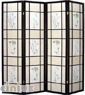 Separè a 4 ante, paraventi, con decorazioni floreali flower, telaio in legno color nero o naturale