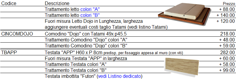Listino prezzi letto Dojo di Cinius