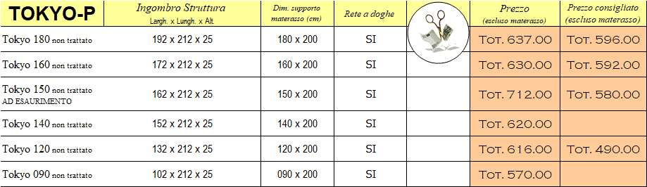 Listino prezzi letto Tokio di Cinius