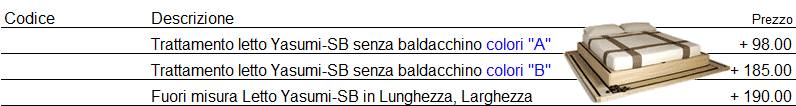 Listino prezzi letto Yasumi di Cinius