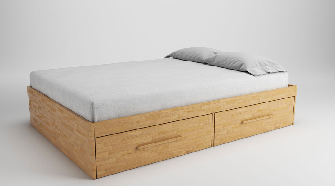 Letto Eco di Cinius con cassetti contenitore sotto letto. Soluzione salvaspazio