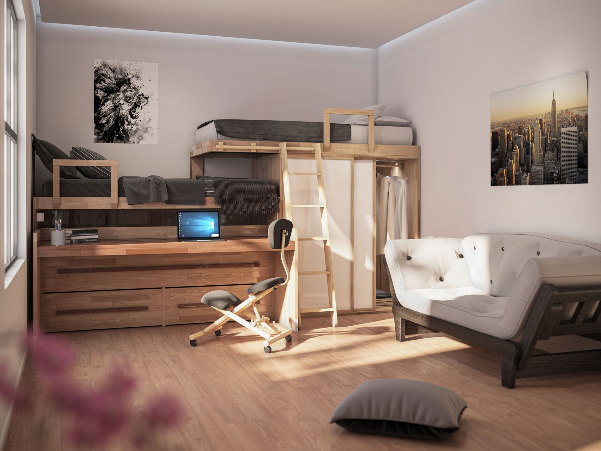 Petite chambre peu encombrante en bois massif