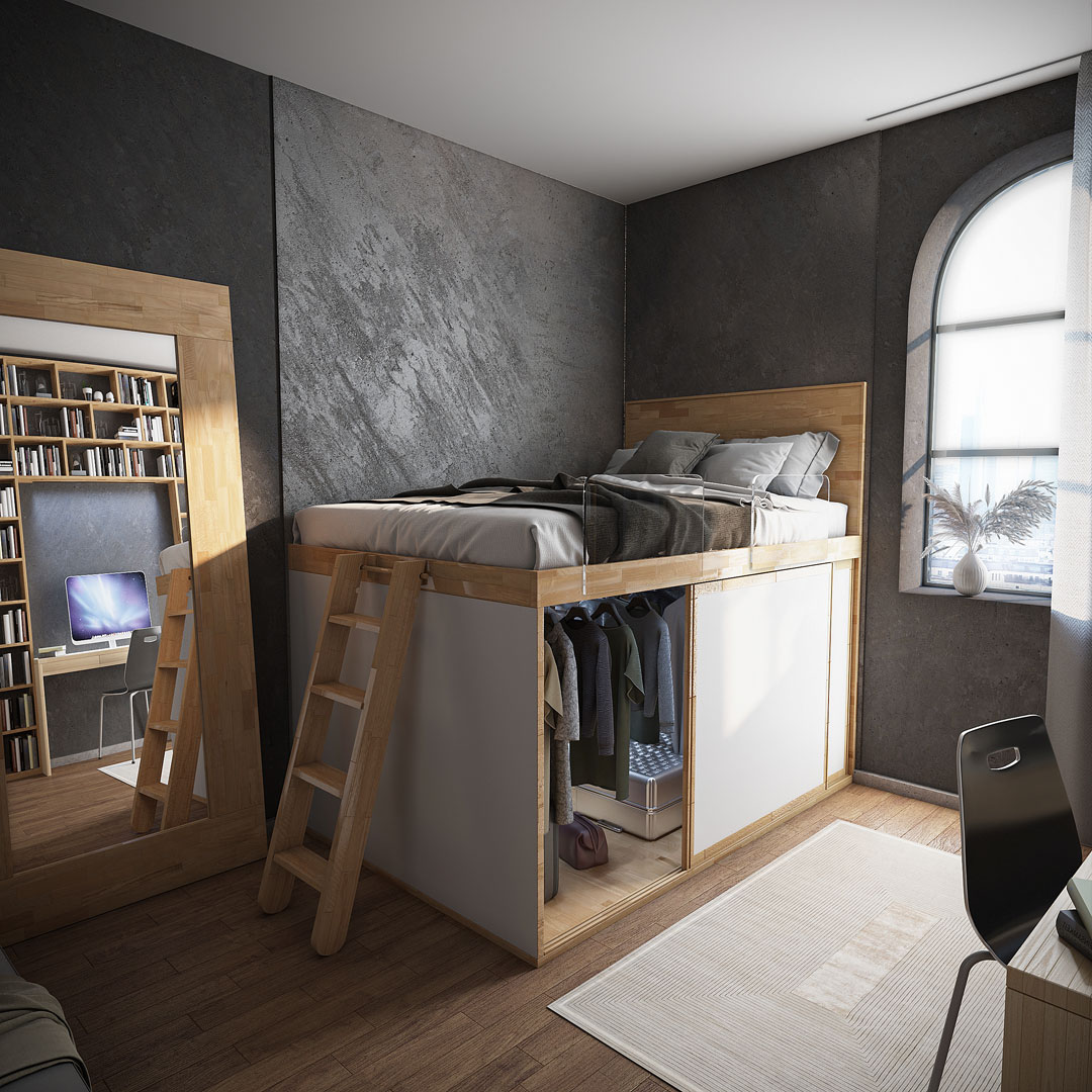 SpazioBed armadio con ante scorrevoli laterali di Cinius