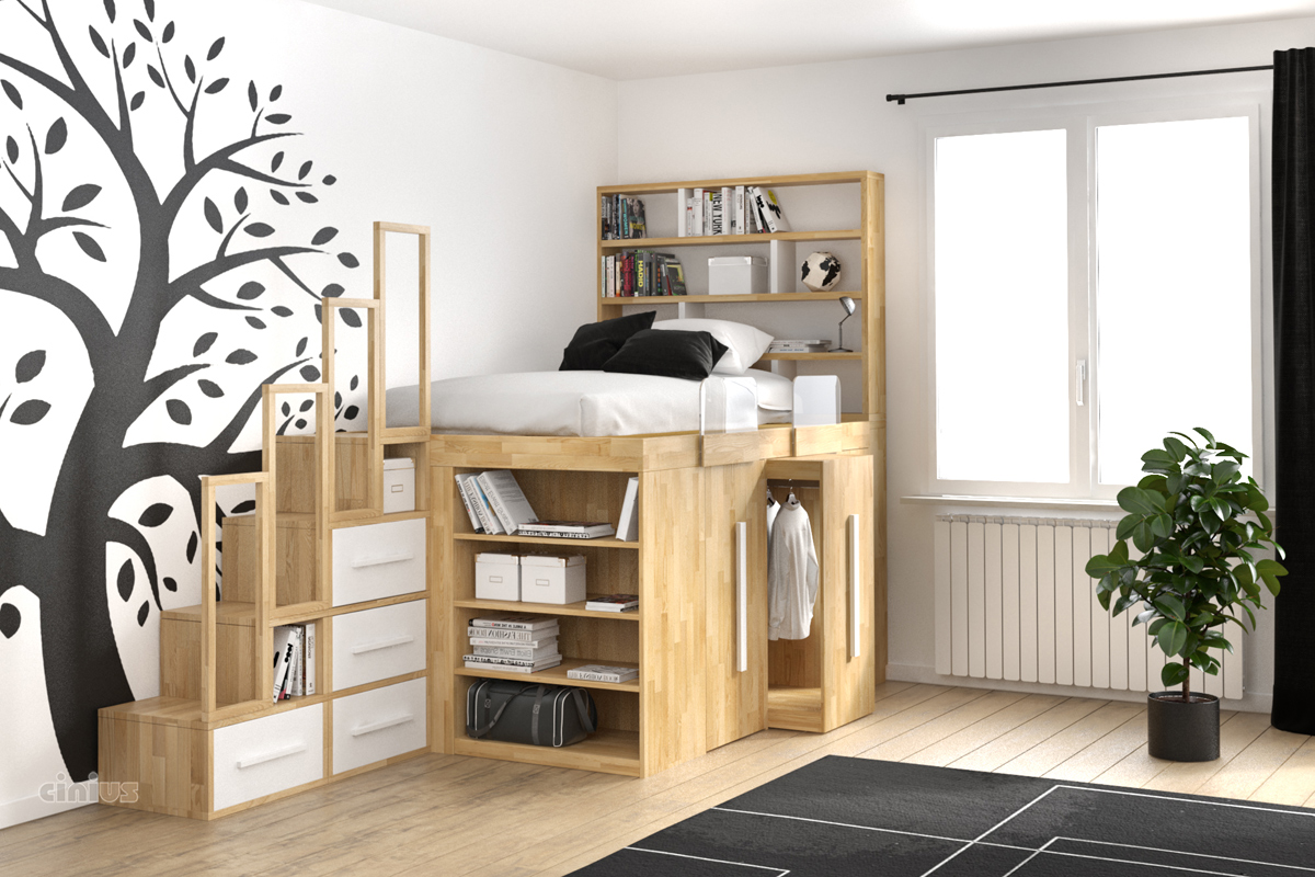 Letto salvaspazio in legno massello per bambini