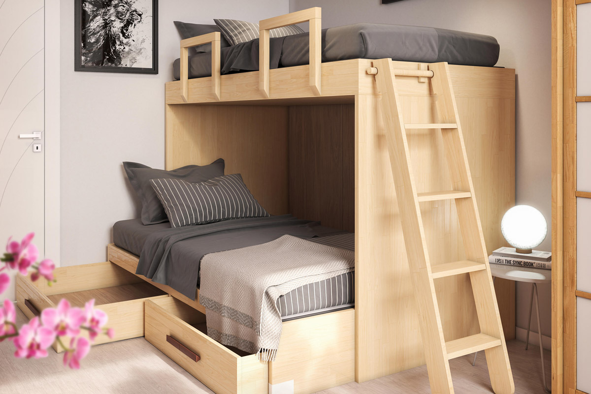 Le lit superposé spaziobed ajoute aux caractéristiques déjà particulières de ce type de lit des variations qui en augmentent sa praticité. Il s’agit d’un modale avec une hauteur pratique de 120/130 cm.