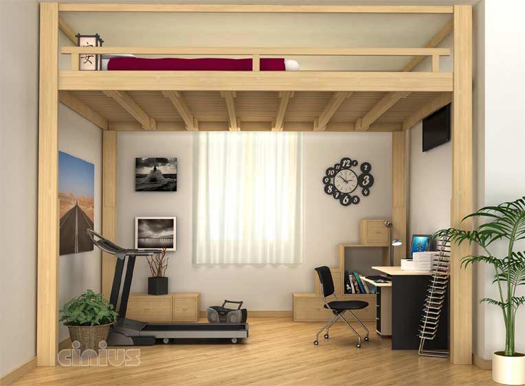 Letto a soppalco regolabile in altezza elettricamente Struttura soppalco in legno