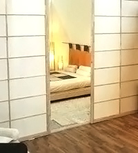 Partitions with sliding shoji doors