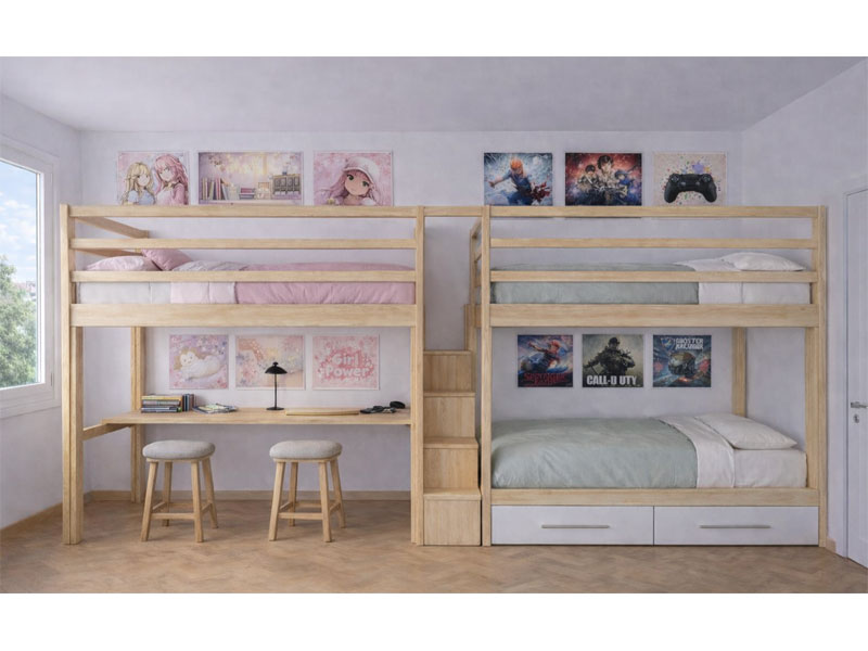 Letto a soppalco Casa su Albero per camerette con 3 letti