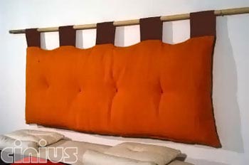 Testata Futon Lino Arancio 02, passanti marron