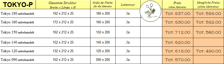  Preisliste Bett - Tokyo