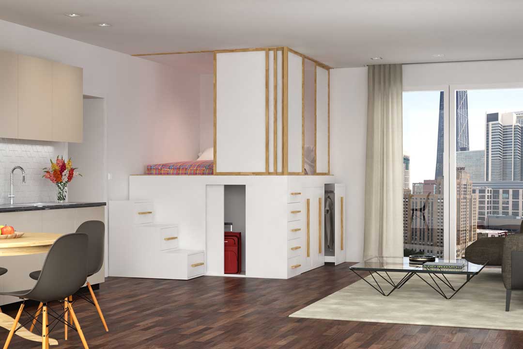 SpazioBed Second Room - while laminated sliding doors