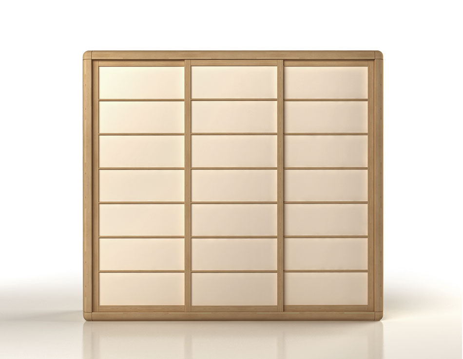 Wardrobe ArcaWardrobe Arca, rounded, solid finger joint beech wood, japan style, sliding shutters