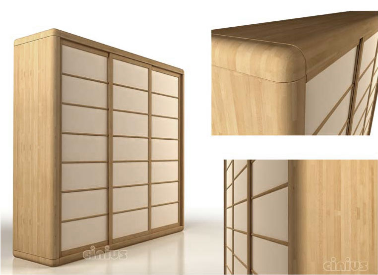 Wardrobe ArcaWardrobe Arca, rounded, solid finger joint beech wood, japan style, sliding shutters
