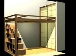 Lit mezzanine Yen avec armoire à deux niveaux