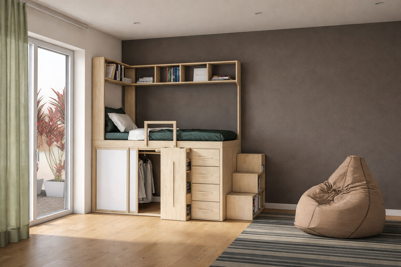 Cameretta con letto salvaspazio per ragazzi