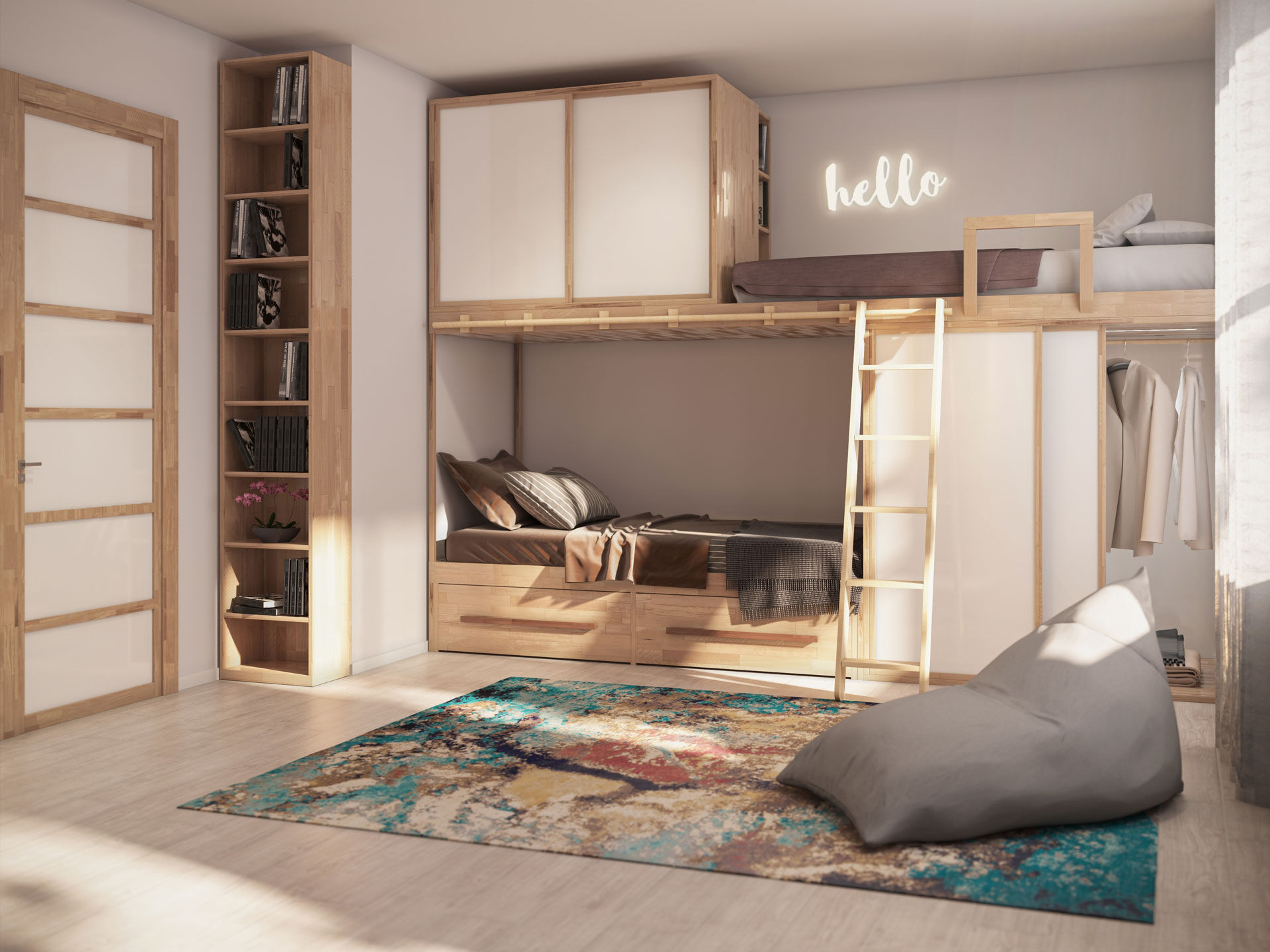 Petite chambre peu encombrante en bois massif