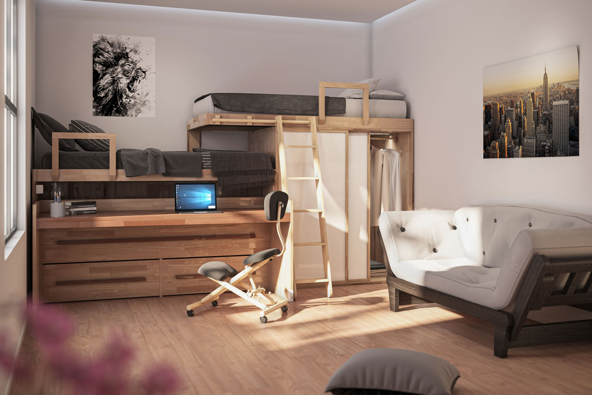 Kids rooms and bedrooms - SpazioBed-Young. Space-saving solutions for 2 or 3-bed bedrooms