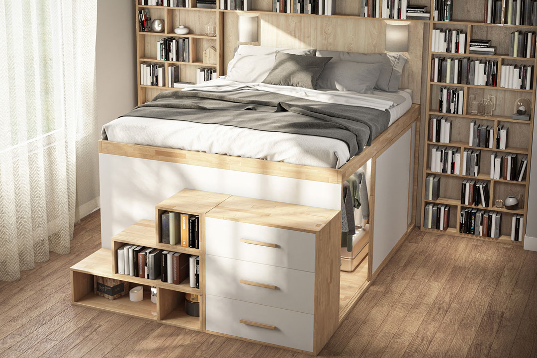 Space-Saving bed - SpazioBed Wardrobe with frontal ladder