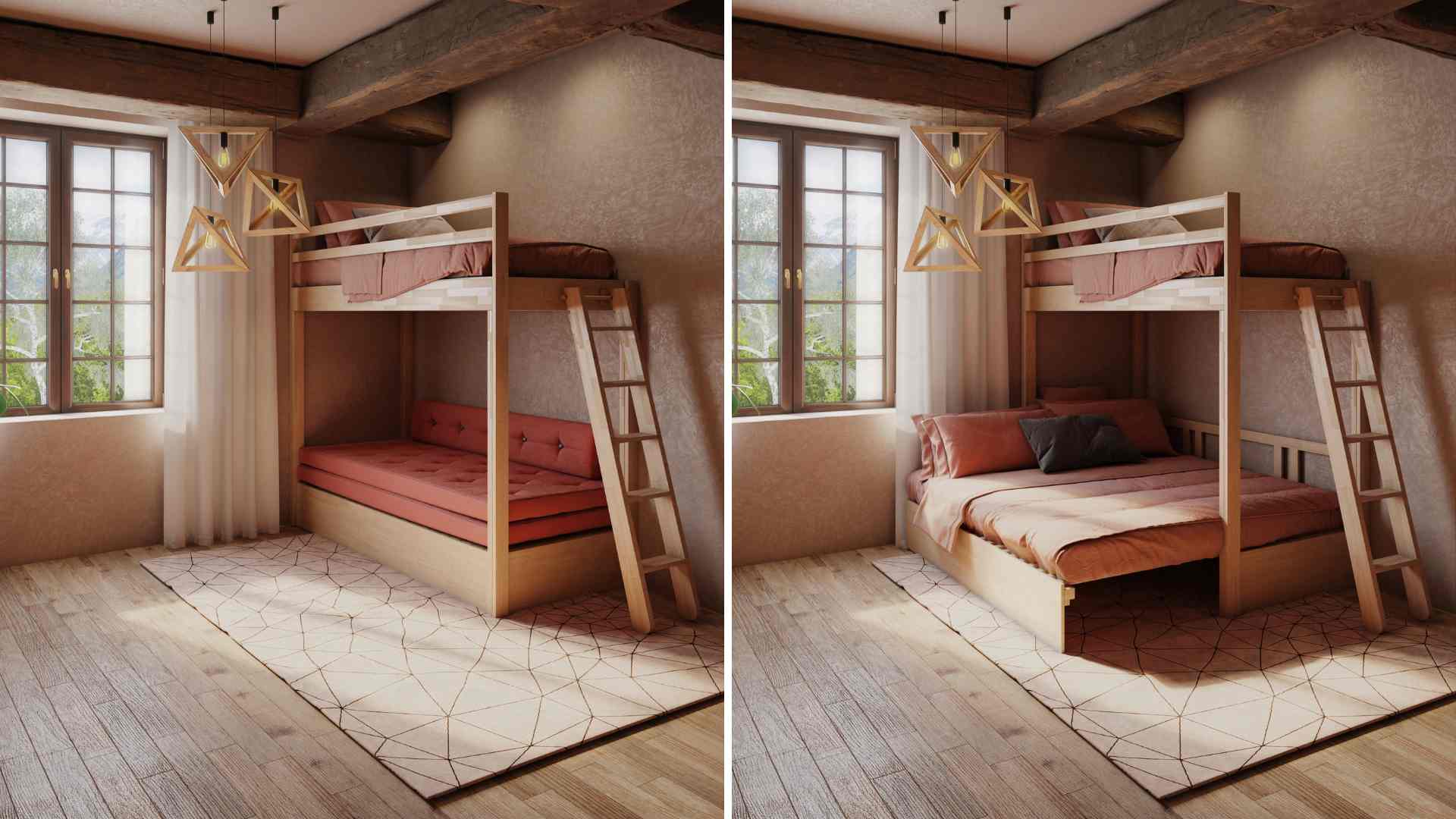 Letto a Castello Casa sull'Albero di Cinius in legno massello