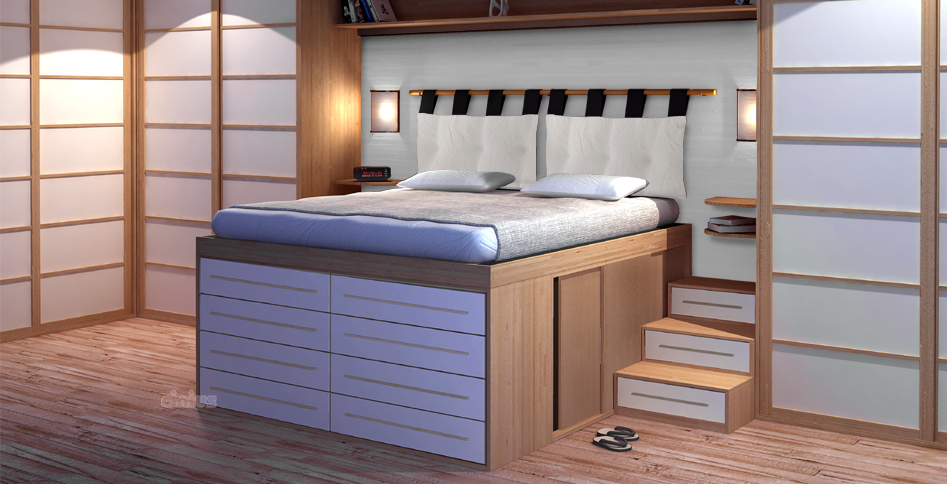 Space-Saving bed  | SpazioBed with drawers