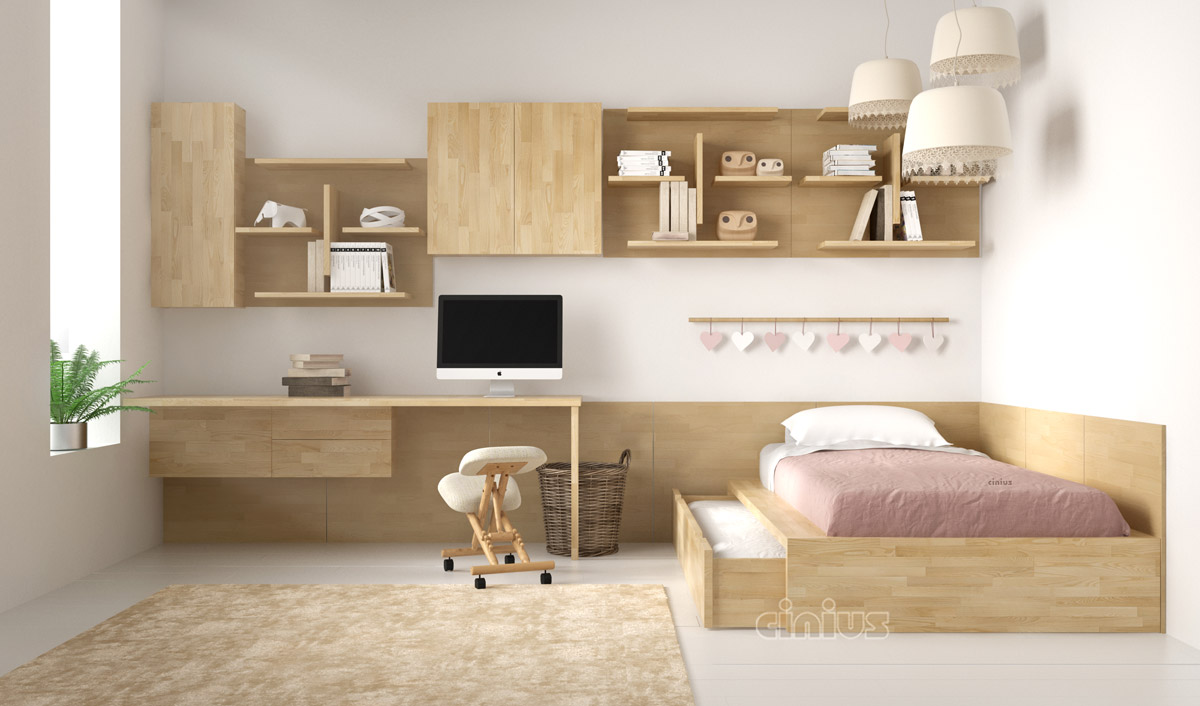 Cameretta bambini con letto Comodo-SL con lettino estraibile a scomparsa