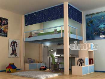 Soppalco rising di cinius: ad altezza regolabile elettricamente Camerette bambini a soppalco