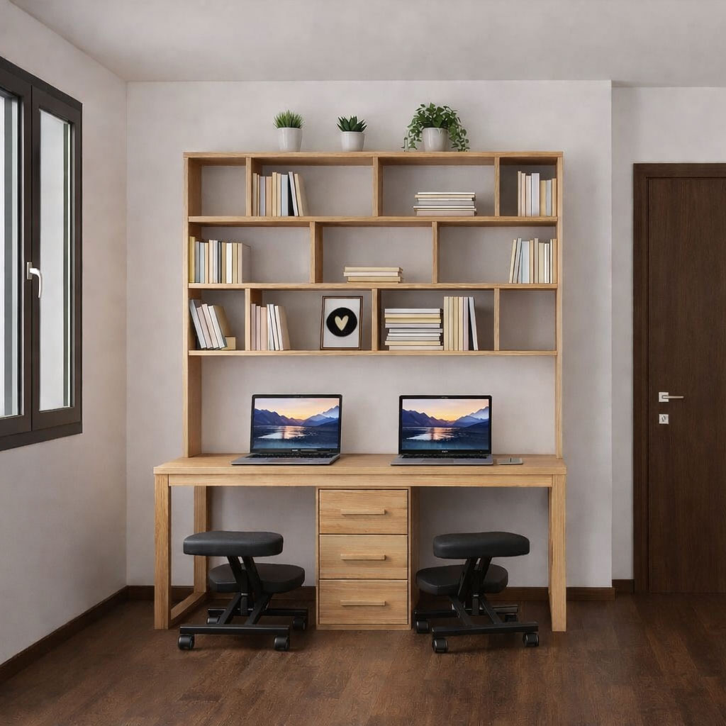 Scrivania e libreria su misura in legno